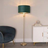 ValueLights Maggie Gold Candlestick Floor Lamp with Velvet with Gold Inner Lamp Shade in Bottle Green