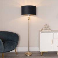 ValueLights Maggie Gold Candlestick Floor Lamp with Velvet with Gold Inner Lamp Shade in Black