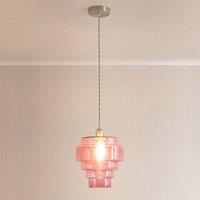 ValueLights Lane Glass 5 Tier Layered Shade Brushed Chrome Ceiling Pendant Light in Bright Pink