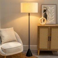 ValueLights Mitch Cream Boucle Drum Shade Black Wood Single Triangle Floor Lamp