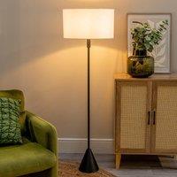 ValueLights Mitch Fabric Drum Shade Black Wood Single Stem Triangle Floor Lamp in White