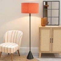 ValueLights Mitch Fabric Drum Shade Black Wood Single Stem Triangle Floor Lamp in Burnt Orange