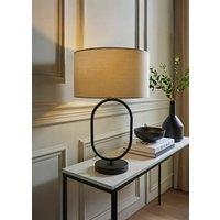 ValueLights Antonia Fabric Drum Lamp Shade Matte Black Oval Table Lamp in Natural
