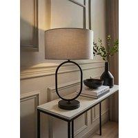 ValueLights Antonia Fabric Drum Lamp Shade Matte Black Oval Table Lamp in Grey
