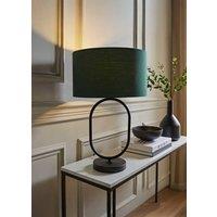ValueLights Antonia Fabric Drum Lamp Shade Matte Black Oval Table Lamp in Bottle Green