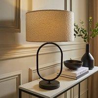 ValueLights Antonia Cream Boucle Drum Shade Matte Black Oval Table Lamp