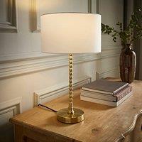 ValueLights Maeve Fabric Drum Lamp Shade Brushed Gold Bobbin Bobble Table Lamp in White