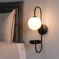 ValueLights Milo Frosted Glass Globe Shade Curved Wall Light with Shelf and LED Bulb in Black