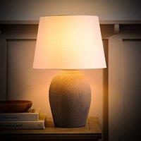 ValueLights Clint Linen Tapered Shade Grey Etched Hand Finished Ceramic Table Lamp with Bulb in Mid Grey