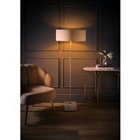 ValueLights Brit Marble Floor Lamp with Natural Linen Drum Lamp Shade and LED Bulb