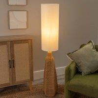 ValueLights Una White Tall Lamp Shade Natural Rattan Midi Floor Lamp with LED Bulb
