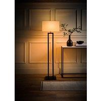 ValueLights Gloria Double Stem Metal Floor Lamp with Rectangular Lamp Shade and LED Bulb in Black