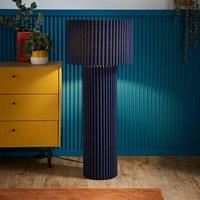 ValueLights Lenny Drum Shade Colour Drench Ribbed Fabric Midi Floor Lamp with Bulb in Navy