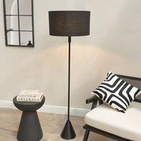 ValueLights Mitch Fabric Drum Lamp Shade Black Wood Stem Triangle Floor Lamp with LED Bulb