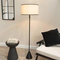 ValueLights Mitch Natural Linen Trim Lamp Shade Black Wood Triangle Floor Lamp with LED Bulb