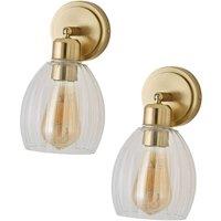 ValueLights Cheltenham Pair of Ribbed Glass Dome Adjustable Spotlight Wall Lights in Gold