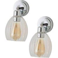 ValueLights Cheltenham Pair of Ribbed Glass Dome Adjustable Spotlight Wall Lights in Metallic Silver