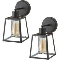 ValueLights Susie Pair of Glass Lantern Single Arm Wall Lights in Black