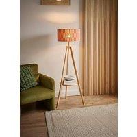 ValueLights Morrigan Tripod Floor Lamp with Orange Checker Bamboo Shade and Bulb in Natural