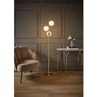 ValueLights Jas Gold Floor Lamp with White Confetti Glass Globe Shades and Bulbs