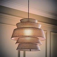 ValueLights Valerie Linen 5 Tier Easy Fit Drum Ceiling Light Lamp Shade with Bulb in Grey