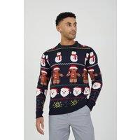 Brave Soul Men Crew Neck Novelty Fairisle Christmas Jumper in Navy | Size: X-Large