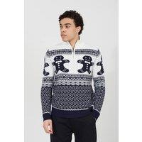 Brave Soul Men Quarter Zip Fairisle Christmas Jumper in Navy | Size: X-Large