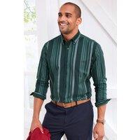 Cotton Traders Men Long Sleeve Winter Weight Patterned Oxford Shirt in Dark Green | Size: 5X-Large