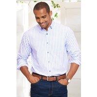 Cotton Traders Men Long Sleeve Patterned Oxford Shirt in Pale Blue | Size: X-Large