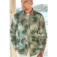 Cotton Traders Men Long Sleeve Cotton-Rich Printed Shirt in Olive | Size: X-Large