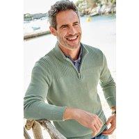 Cotton Traders Men Half-Zip Mock Shirt Jumper in Light Green | Size: X-Large