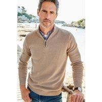 Cotton Traders Men Half-Zip Mock Shirt Jumper in Beige | Size: 4X-Large
