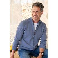 Cotton Traders Men Cotton Zip Through Cardigan in Mid Blue | Size: Small