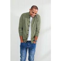 Cotton Traders Men Cotton Textured Button Through Cardigan in Light Khaki | Size: 3X-Large