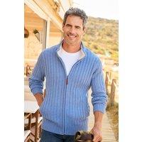 Cotton Traders Men Sherpa Trim Cardigan in Mid Blue | Size: X-Small