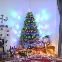 HOMCOM 5FT Prelit Artificial Christmas Tree with Fiber Optic, Xmas Decoration in Green