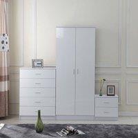 HOMCOM High Gloss Home Furniture Set Wardrobe Chest Bedside Table 7 Drawer in White