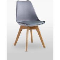 Life Interiors Single Scandinavian Dining Chair with Leather Cushions Solid Wood Legs in Grey
