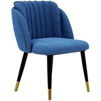 Life Interiors Single Milano Velvet Dining Chair with Stylish Ribbed Back Design, Black Metal Legs with Gold Tips in Blue