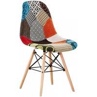 Life Interiors Single Colorful Patchwork Accent Chair with Wooden Legs and Metal Wire Frame Mid-Century Modern Dining Chair