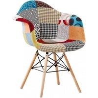 Life Interiors Single Colorful Patchwork Tub Accent Chair, Wooden Legs & Metal Wire Frame, Mid-Century Modern Dining Chair