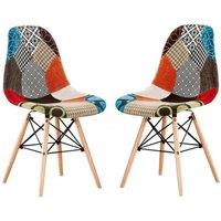 Life Interiors Set of 2 Colorful Patchwork Accent Chairs with Wooden Legs and Metal Wire Frame Mid-Century Modern Dining Chair