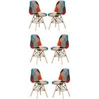Life Interiors Set of 6 Colorful Patchwork Accent Chairs with Wooden Legs and Metal Wire Frame Mid-Century Modern Dining Chair