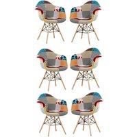 Life Interiors Set of 6 Colorful Patchwork Tub Accent Chairs, Wooden Legs & Metal Wire Frame, Mid-Century Modern Dining Chair