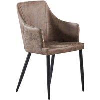 Life Interiors Single Zarah Modern Faux Leather Dining Chair with Armrests and Black Metal Legs, Comfortable Accent Chair in Light Brown
