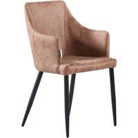 Life Interiors Single Zarah Modern Faux Leather Dining Chair with Armrests and Black Metal Legs, Comfortable Accent Chair in Beige