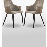 Life Interiors Set of 2 Zarah Modern Faux Leather Dining Chairs with Armrests and Black Metal Legs, Comfortable Accent Chair in Light Brown