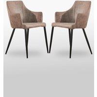 Life Interiors Set of 2 Zarah Modern Faux Leather Dining Chairs with Armrests and Black Metal Legs, Comfortable Accent Chair in Beige