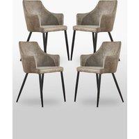Life Interiors Set of 4 Zarah Modern Faux Leather Dining Chairs with Armrests and Black Metal Legs, Comfortable Accent Chair in Light Brown