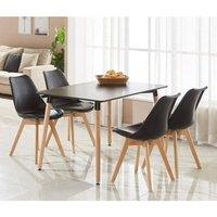 Life Interiors 5PCs Dining Set - a Halo Dining Table & Set of 4 Lorenzo Tulip chairs with Padded Seat in Black